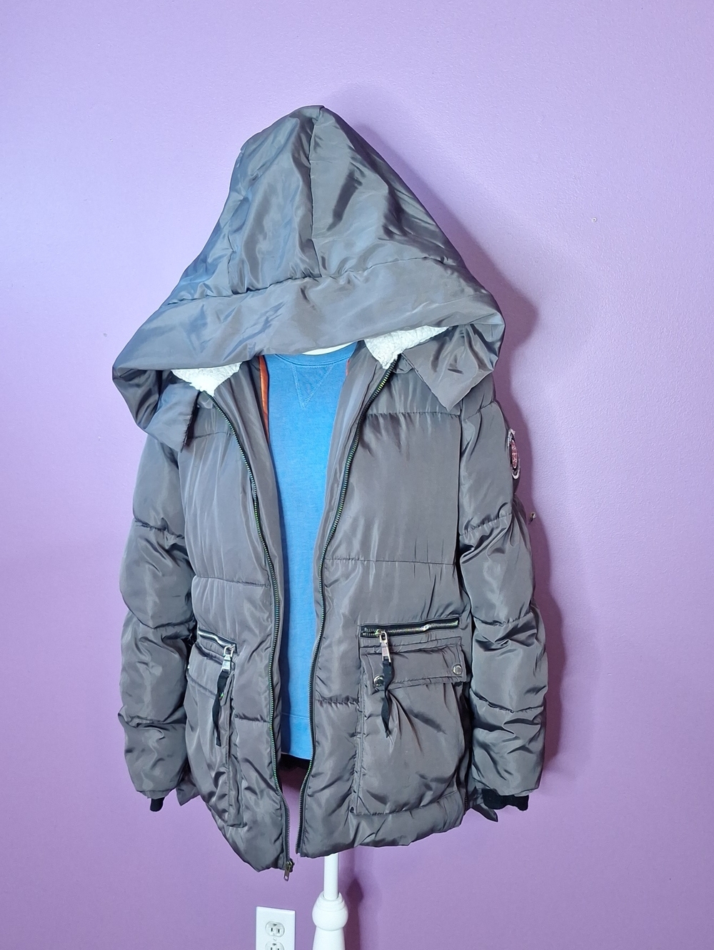Madden NYC Hooded Warm Ski Jacket in Charcoal Gray XL